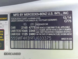 2015 Mercedes-Benz C 300 Luxury with VIN 55SWF4KB9FU033375, listed as a IAAI auction lot 42186200 with 115,307 mi miles and . Bid and sale history available at carsss.com. Image 9.