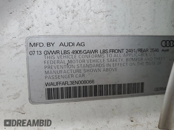 2014 Audi A4 Premium Plus z VIN WAUFFAFL3EN008066, wystawiony jako Copart lot #55151415 z przebiegiem 116 554 mil mil oraz Szkoda całkowita • Salvage title. Historia ofert i sprzedaży dostępna na DreamBid. Obrazek 12.