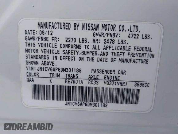 2013 Infiniti G37 Journey with VIN JN1CV6AP6DM301189, listed as a IAAI auction lot 41242902 with 60,683 mi miles and . Bid and sale history available at DreamBid. Image 9.