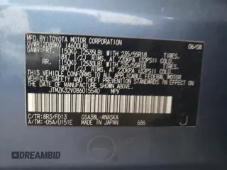 2008 Toyota RAV4 Sport with VIN JTMZK32V086015540, listed as a Copart auction lot 80274004 with 155,270 mi miles and Clean title. Bid and sale history available at DreamBid. Image 12.