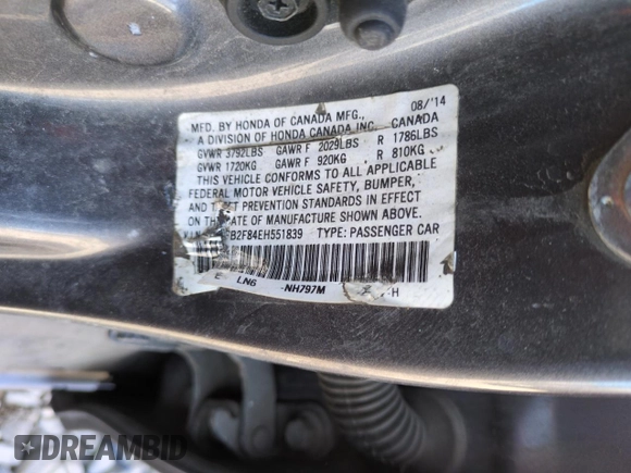 2014 Honda Civic Sedan EX with VIN 2HGFB2F84EH551839, listed as a Copart auction lot 50964295 with 123,189 mi miles and Salvage Title. Bid and sale history available at carsss.com. Image 12.