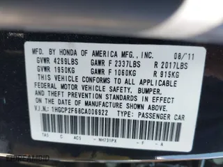 2012 Honda Accord Sdn SE with VIN 1HGCP2F68CA006922, listed as a IAAI auction lot 41891449 with 103,388 mi miles. Bid and sale history available at carsss.com. Image 9.