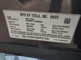2023 Tesla Model S with VIN 5YJSA1E53PF511231, listed as a IAAI auction lot 41924626 with Not provided miles and . Bid and sale history available at DreamBid. Image 8.