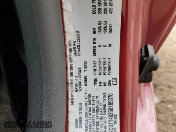 2005 Chevrolet Colorado Z85 with VIN 1GCDT146358189376, listed as a Copart auction lot 56501895 with 174,454 mi miles and Salvage title. Bid and sale history available at DreamBid. Image 12.