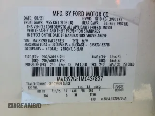 2021 Ford EcoSport SE with VIN MAJ3S2GE1MC437827, listed as a Copart auction lot 50764635 with 27,137 mi miles and Salvage Title. Bid and sale history available at DreamBid. Image 13.