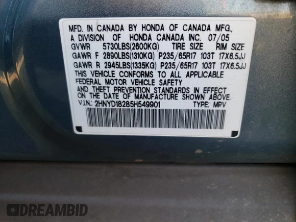 2005 Acura MDX with VIN 2HNYD18285H549901, listed as a Copart auction lot 75368154 with 163,866 mi miles and Salvage Title. Bid and sale history available at carsss.com. Image 14.