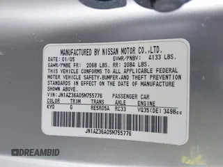 2005 Nissan 350Z Touring z VIN JN1AZ36A05M755776, wystawiony jako IAAI lot #41509506 z przebiegiem 79 148 mil mil oraz . Historia ofert i sprzedaży dostępna na DreamBid. Obrazek 9.