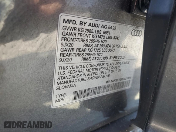 2023 Audi Q7 Premium z VIN WA1AXBF72PD021414, wystawiony jako Copart lot #60467114 z przebiegiem 36 872 mil mil oraz Szkoda całkowita • Salvage title. Historia ofert i sprzedaży dostępna na DreamBid. Obrazek 13.