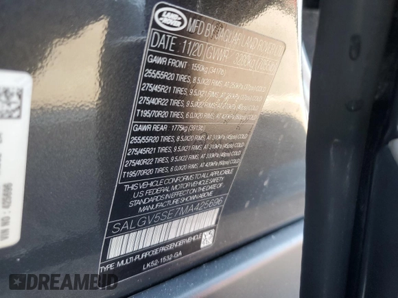 2021 Land Rover Range Rover Autobiography with VIN SALGV5SE7MA425696, listed as a Copart auction lot 73378084 with 31,077 mi miles and Salvage Title. Bid and sale history available at carsss.com. Image 13.