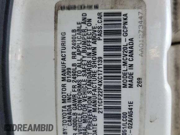1999 Toyota Solara SE z VIN 2T1CF22P4XC171139, wystawiony jako Copart lot #58728195 z przebiegiem 148 703 mil mil oraz Szkoda całkowita • Salvage title. Historia ofert i sprzedaży dostępna na DreamBid. Obrazek 12.