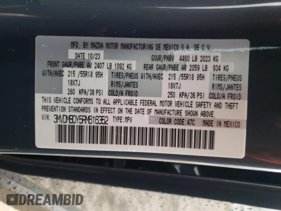 2024 Mazda CX-30 Premium z VIN 3MVDMBDY5RM616352, wystawiony jako Copart lot #68625774 z przebiegiem Nie podano mil oraz Szkody całkowita. Historia ofert i sprzedaży dostępna na DreamBid. Obrazek 13.