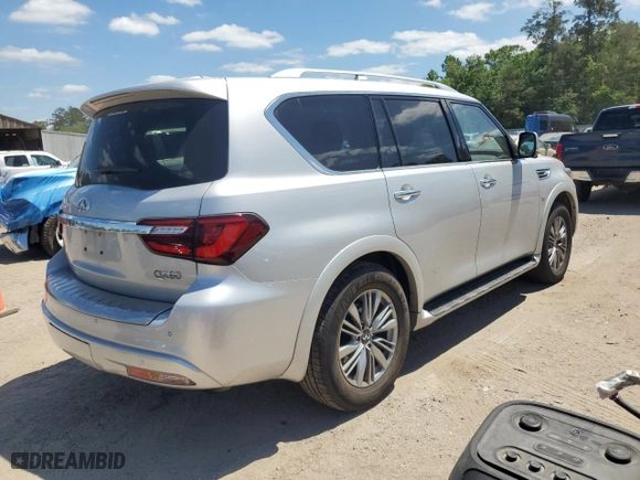 2020 Infiniti QX80 LUXE with VIN JN8AZ2NF1L9702318, listed as a Copart auction lot 53062565 with 97,175 mi miles and Salvage Title. Bid and sale history available at carsss.com. Image 3.