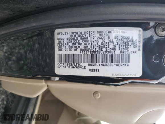 2002 Toyota Avalon XL with VIN 4T1BF28B32U203061, listed as a Copart auction lot 51416235 with 255,350 mi miles and Salvage Title. Bid and sale history available at DreamBid. Image 12.