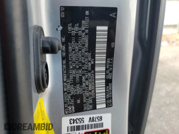 2012 Toyota Sienna XLE AAS with VIN 5TDYK3DCXCS235414, listed as a Copart auction lot 48776245 with 149,658 mi miles and Salvage Title. Bid and sale history available at carsss.com. Image 15.