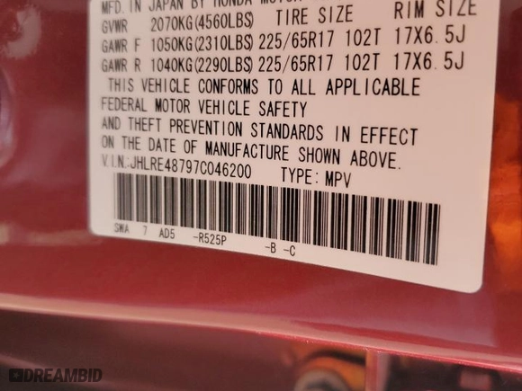 2007 Honda CR-V EX-L with VIN JHLRE48797C046200, listed as a Copart auction lot 48837775 with 43,679 mi miles and Salvage Title. Bid and sale history available at carsss.com. Image 15.