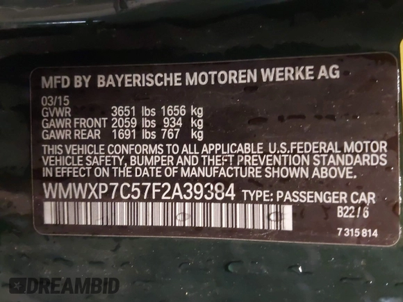 2015 MINI Hardtop S z VIN WMWXP7C57F2A39384, wystawiony jako IAAI lot #41733215 z przebiegiem 60 750 mil mil oraz . Historia ofert i sprzedaży dostępna na DreamBid. Obrazek 9.