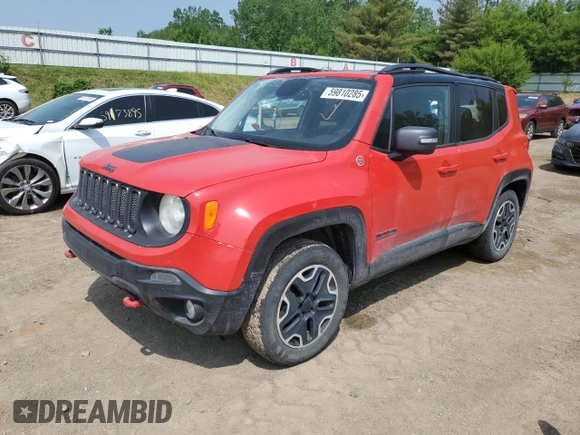 2015 Jeep Renegade Trailhawk with VIN ZACCJBCT9FPB78763, listed as a Copart auction lot 59810285 with 154,413 mi miles and Clean title. Bid and sale history available at DreamBid. Image 1.