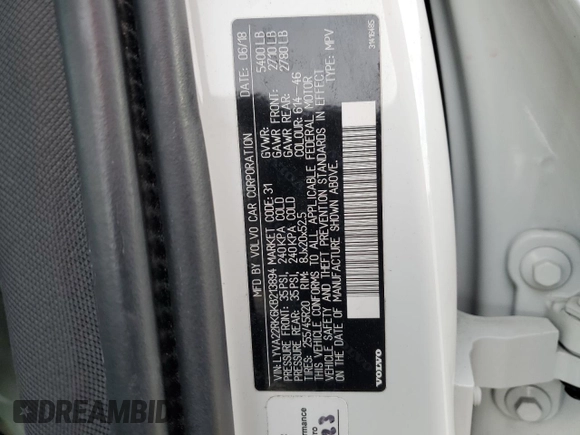 2019 Volvo XC60 Momentum with VIN LYVA22RK6KB213894, listed as a Copart auction lot 88340205 with Not provided miles and Salvage title. Bid and sale history available at DreamBid. Image 13.
