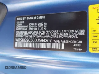 2013 BMW M3 z VIN WBSKG9C50DJ594307, wystawiony jako IAAI lot #41702669 z przebiegiem 80 609 mil mil oraz . Historia ofert i sprzedaży dostępna na DreamBid. Obrazek 9.