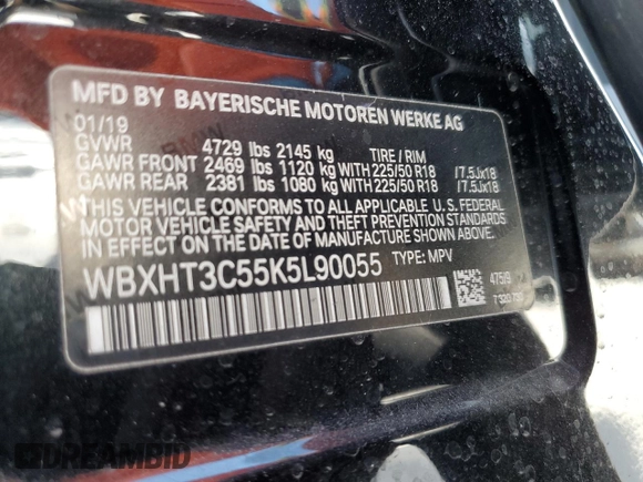 2019 BMW X1 xDrive28i with VIN WBXHT3C55K5L90055, listed as a Copart auction lot 47262905 with 88,442 mi miles and Salvage Title. Bid and sale history available at carsss.com. Image 13.