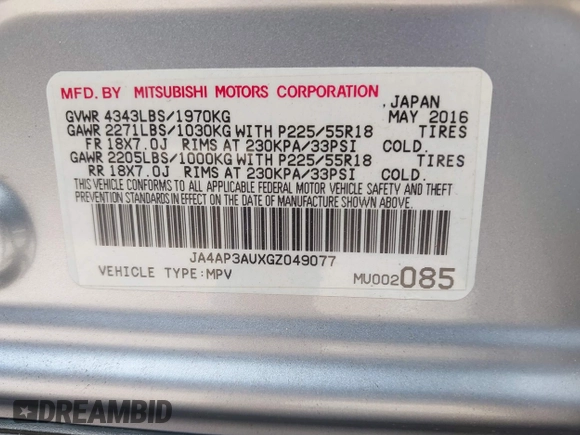 2016 Mitsubishi Outlander Sport 2.0 ES with VIN JA4AP3AUXGZ049077, listed as a IAAI auction lot 41679521 with 93,027 mi miles. Bid and sale history available at carsss.com. Image 9.