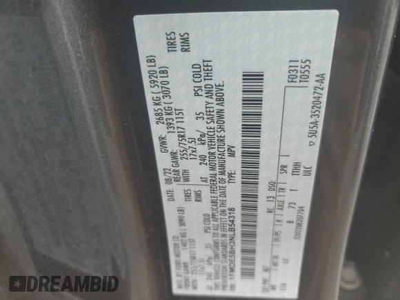 2022 Ford Bronco with VIN 1FMDE5BH3NLB54318, listed as a Copart auction lot 58734885 with 27,033 mi miles and Salvage title. Bid and sale history available at DreamBid. Image 13.