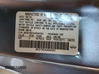 2020 Infiniti Q60 Luxe with VIN JN1EV7EK3LM340253, listed as a Copart auction lot 54211774 with 55,155 mi miles and Salvage Title. Bid and sale history available at carsss.com. Image 12.