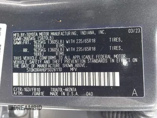 2023 Toyota Highlander L with VIN 5TDKDRAH6PS028110, listed as a IAAI auction lot 42427535 with 47,040 mi miles and . Bid and sale history available at DreamBid. Image 9.