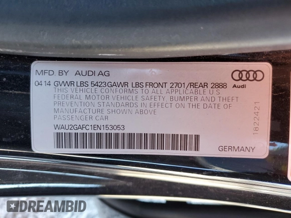 2014 Audi A7 Prestige z VIN WAU2GAFC1EN153053, wystawiony jako Copart lot #48345745 z przebiegiem 84 765 mil mil oraz Szkoda całkowita • Salvage title. Historia ofert i sprzedaży dostępna na DreamBid. Obrazek 12.