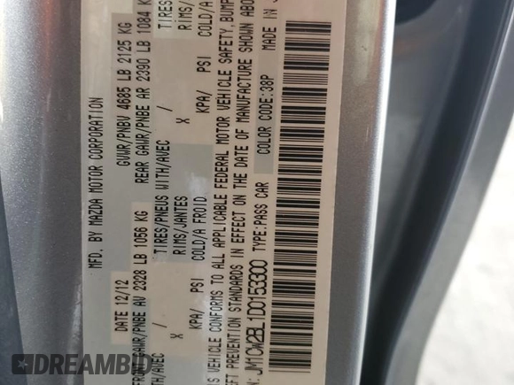2013 Mazda 5 Sport with VIN JM1CW2BL1D0153300, listed as a Copart auction lot 69431424 with 99,542 mi miles and Salvage Title. Bid and sale history available at DreamBid. Image 12.