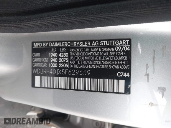2005 Mercedes-Benz C 230 Kompressor with VIN WDBRF40JX5F629659, listed as a IAAI auction lot 41772158 with 183,008 mi miles and . Bid and sale history available at DreamBid. Image 9.