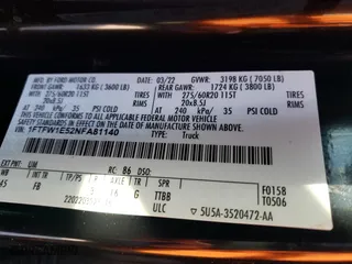 2022 Ford F-150 XL with VIN 1FTFW1E52NFA81140, listed as a Copart auction lot 46375235 with 17,170 mi miles and Salvage Title. Bid and sale history available at carsss.com. Image 14.