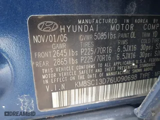 2006 Hyundai Santa Fe GLS with VIN KM8SC13D76U090698, listed as a IAAI auction lot 42005394 with 1 mi miles. Bid and sale history available at carsss.com. Image 9.