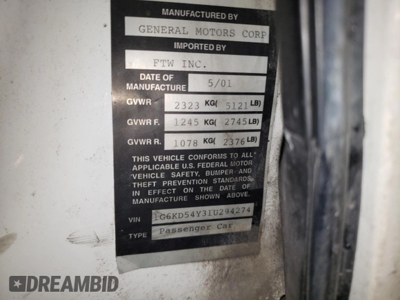 2001 Cadillac DeVille z VIN 1G6KD54Y31U294274, wystawiony jako Copart lot #46474844 z przebiegiem 147 396 mil mil oraz Nie do naprawy • Non repairable. Historia ofert i sprzedaży dostępna na DreamBid. Obrazek 12.