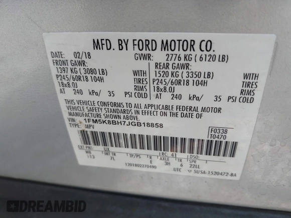 2018 Ford Explorer with VIN 1FM5K8BH7JGB18858, listed as a IAAI auction lot 41927988 with 174,081 mi miles and . Bid and sale history available at DreamBid. Image 9.