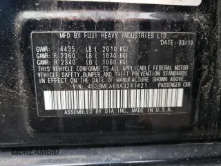 2010 Subaru Legacy 2.5i with VIN 4S3BMCA68A3241421, listed as a Copart auction lot 41120364 with 58,417 mi miles and Salvage Title. Bid and sale history available at carsss.com. Image 12.