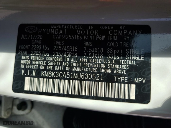 2021 Hyundai Kona Limited with VIN KM8K3CA51MU630521, listed as a Copart auction lot 52377735 with 28,024 mi miles and Salvage Title. Bid and sale history available at carsss.com. Image 13.