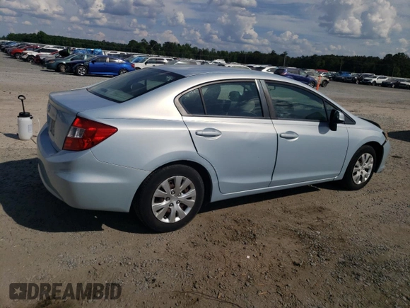 2012 Honda Civic LX with VIN 19XFB2F55CE330845, listed as a Copart auction lot 53331834 with 70,857 mi miles and Salvage Title. Bid and sale history available at DreamBid. Image 3.