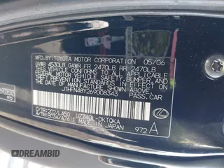 2006 Lexus SC 430 z VIN JTHFN48Y269008343, wystawiony jako IAAI lot #41233248 z przebiegiem 211 487 mil mil oraz . Historia ofert i sprzedaży dostępna na DreamBid. Obrazek 9.