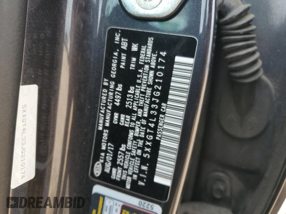 2018 Kia Optima LX with VIN 5XXGT4L33JG210174, listed as a Copart auction lot 54715425 with 150,023 mi miles and Salvage title. Bid and sale history available at DreamBid. Image 12.