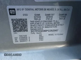 2023 GMC Sierra 1500 with VIN 3GTPHGE86PG352567, listed as a IAAI auction lot 41705291 with 14,800 mi miles and . Bid and sale history available at DreamBid. Image 9.