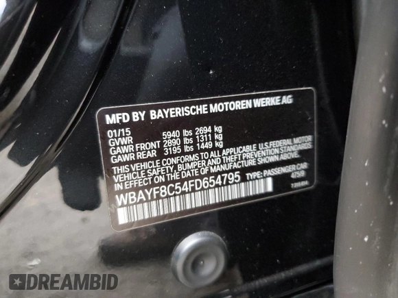 2015 BMW 7 Series 750Li xDrive z VIN WBAYF8C54FD654795, wystawiony jako Copart lot #82381894 z przebiegiem 56 968 mil mil oraz Szkoda całkowita • Salvage title. Historia ofert i sprzedaży dostępna na DreamBid. Obrazek 12.