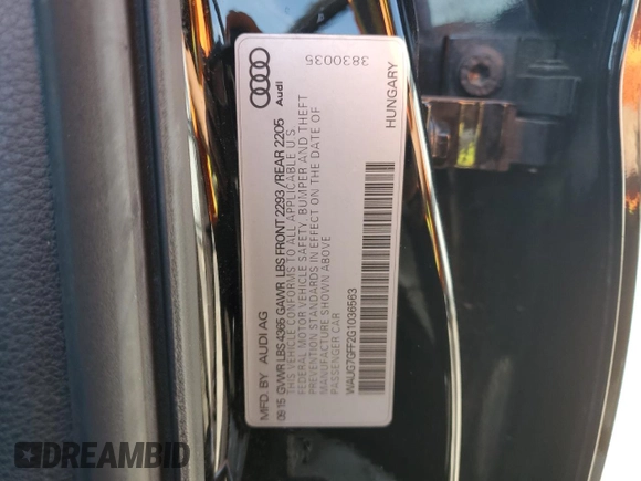 2016 Audi A3 with VIN WAUG7GFF2G1036563, listed as a Copart auction lot 68126464 with 123,657 mi miles and Salvage title. Bid and sale history available at DreamBid. Image 12.