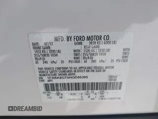 2017 Ford Explorer Sport с VIN 1FM5K8GT0HGD56395, выставлен на аукционе IAAI как лот 42610283 с пробегом 138 891 миль миль и . История ставок и продаж доступна на DreamBid. Изображение 9.