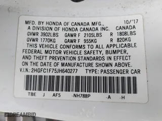 2018 Honda Civic Sedan EX-L with VIN 2HGFC1F75JH640277, listed as a IAAI auction lot 41420475 with 143,616 mi miles. Bid and sale history available at carsss.com. Image 9.