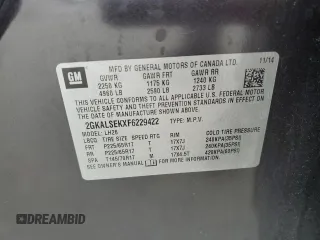 2015 GMC Terrain SLT with VIN 2GKALSEKXF6229422, listed as a Copart auction lot 60921575 with 63,865 mi miles and Salvage title. Bid and sale history available at DreamBid. Image 13.
