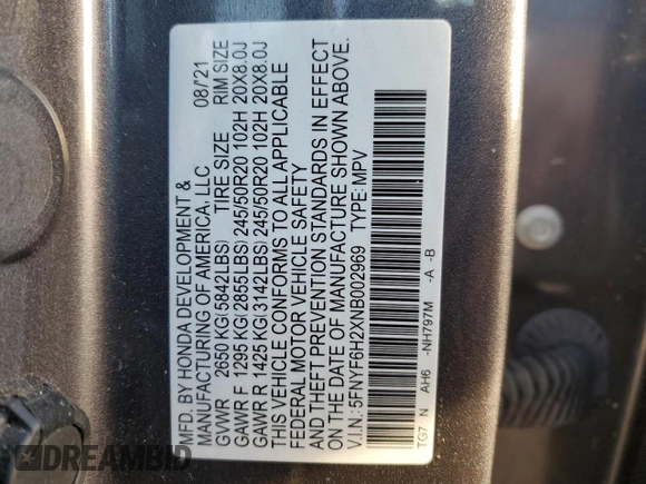 2022 Honda Pilot Special Edition with VIN 5FNYF6H2XNB002969, listed as a Copart auction lot 49234435 with 41,265 mi miles and Salvage Title. Bid and sale history available at carsss.com. Image 13.
