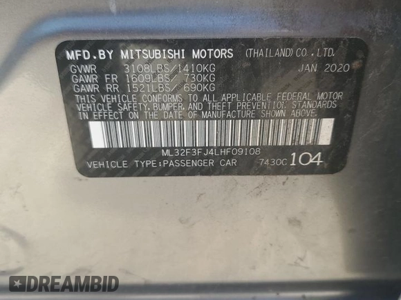 2020 Mitsubishi Mirage ES с VIN ML32F3FJ4LHF09108, выставлен на аукционе Copart как лот 56404265 с пробегом 136 868 миль миль и Списание • Salvage title. История ставок и продаж доступна на DreamBid. Изображение 12.