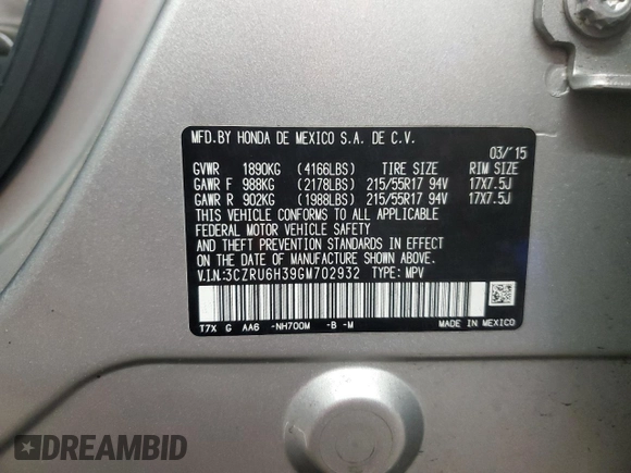 2016 Honda HR-V LX with VIN 3CZRU6H39GM702932, listed as a Copart auction lot 49084075 with 78,625 mi miles and Salvage Title. Bid and sale history available at carsss.com. Image 13.