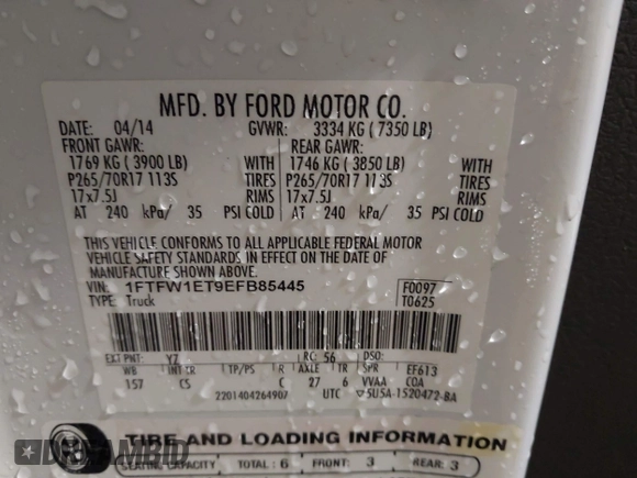 2014 Ford F-150 XL with VIN 1FTFW1ET9EFB85445, listed as a IAAI auction lot 41931625 with 142,400 mi miles and . Bid and sale history available at DreamBid. Image 9.